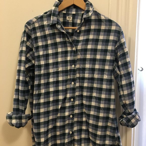 Uniqlo Flannel Shirt Blue Green White Size M - Picture 1 of 3